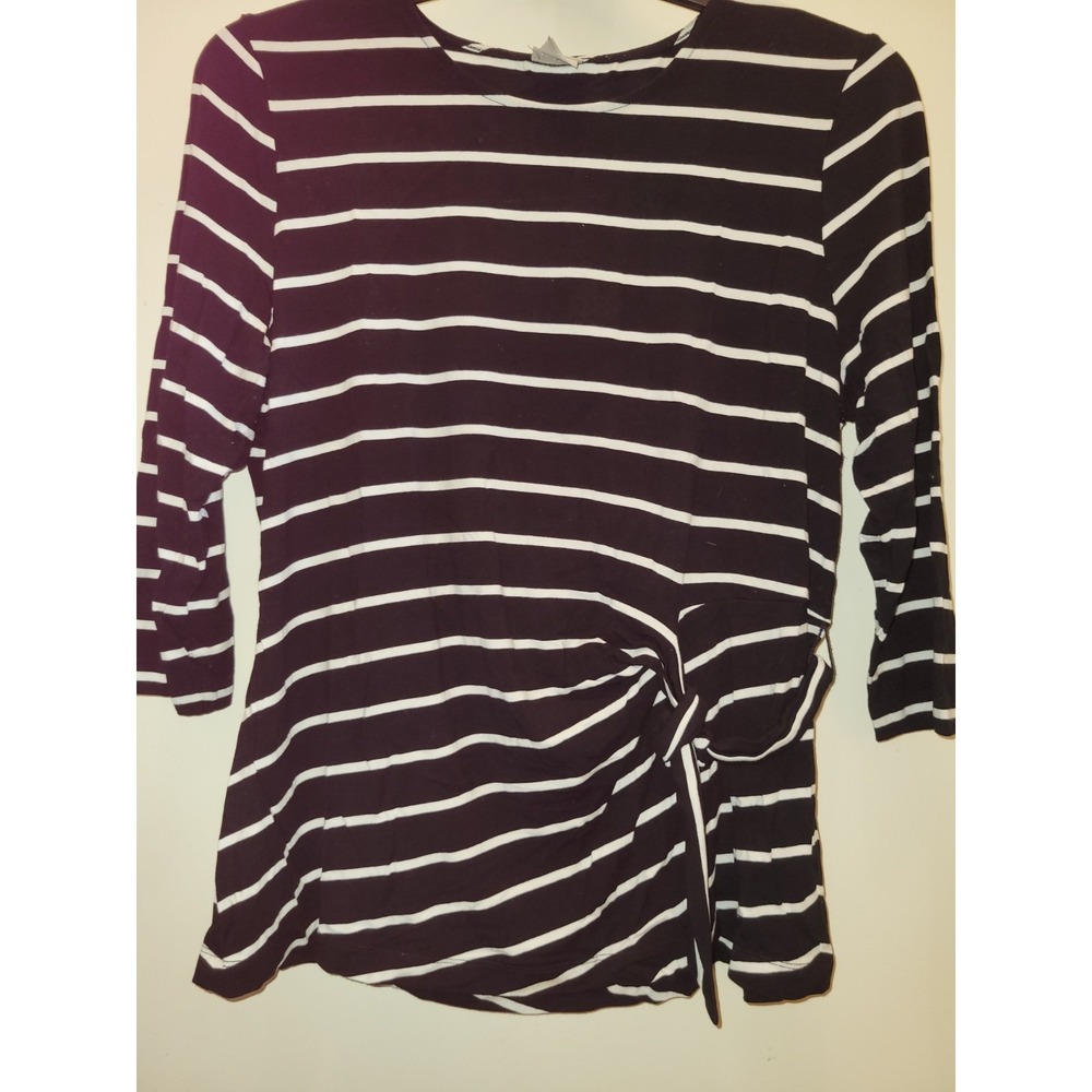 Chicos Black & White Strip  Three Quarter length sleeve top Size L # 328